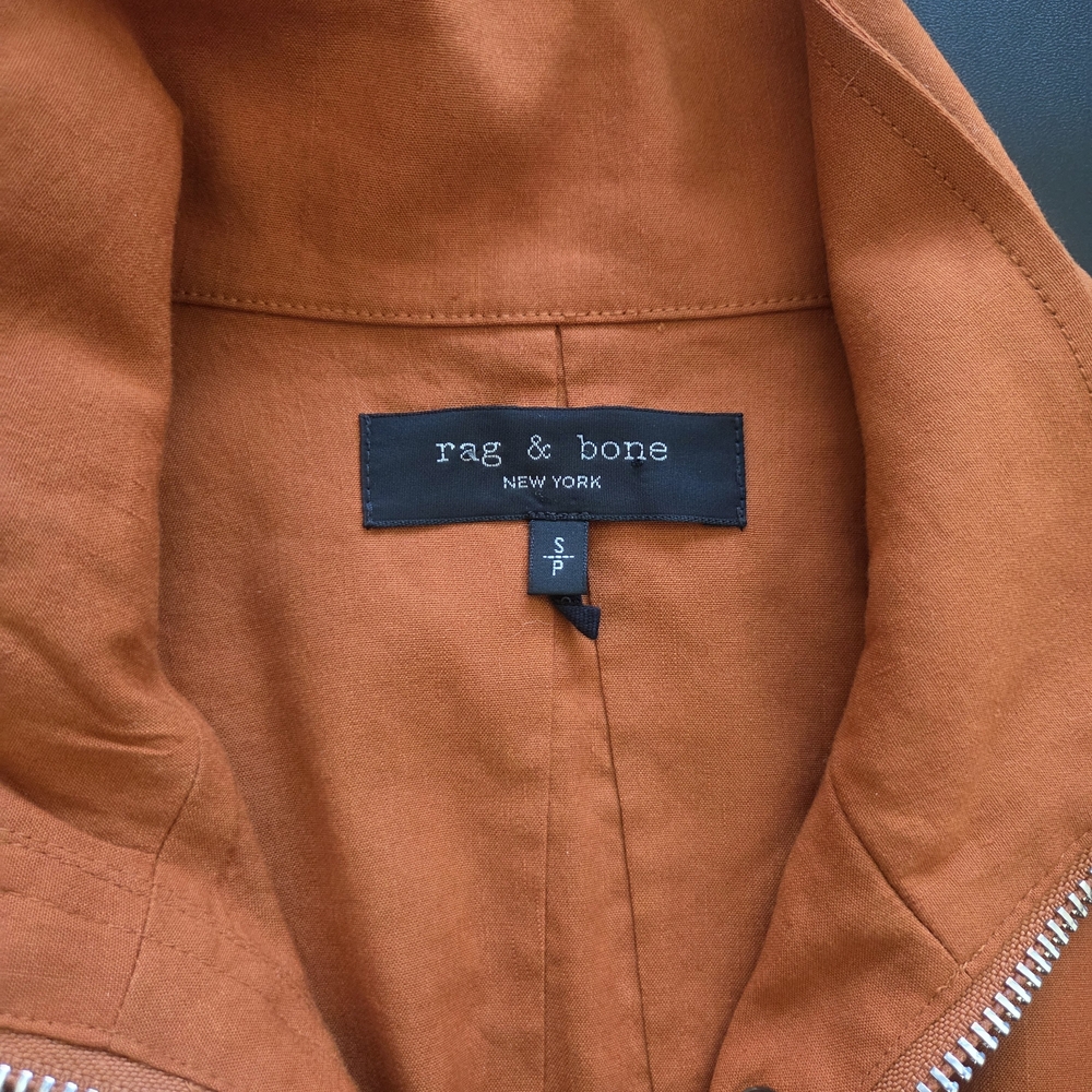 EUC Rag & Bone M65 Cropped Linen Blend Field Jacket in Rust Orange, Size Small - Picture 7 of 9